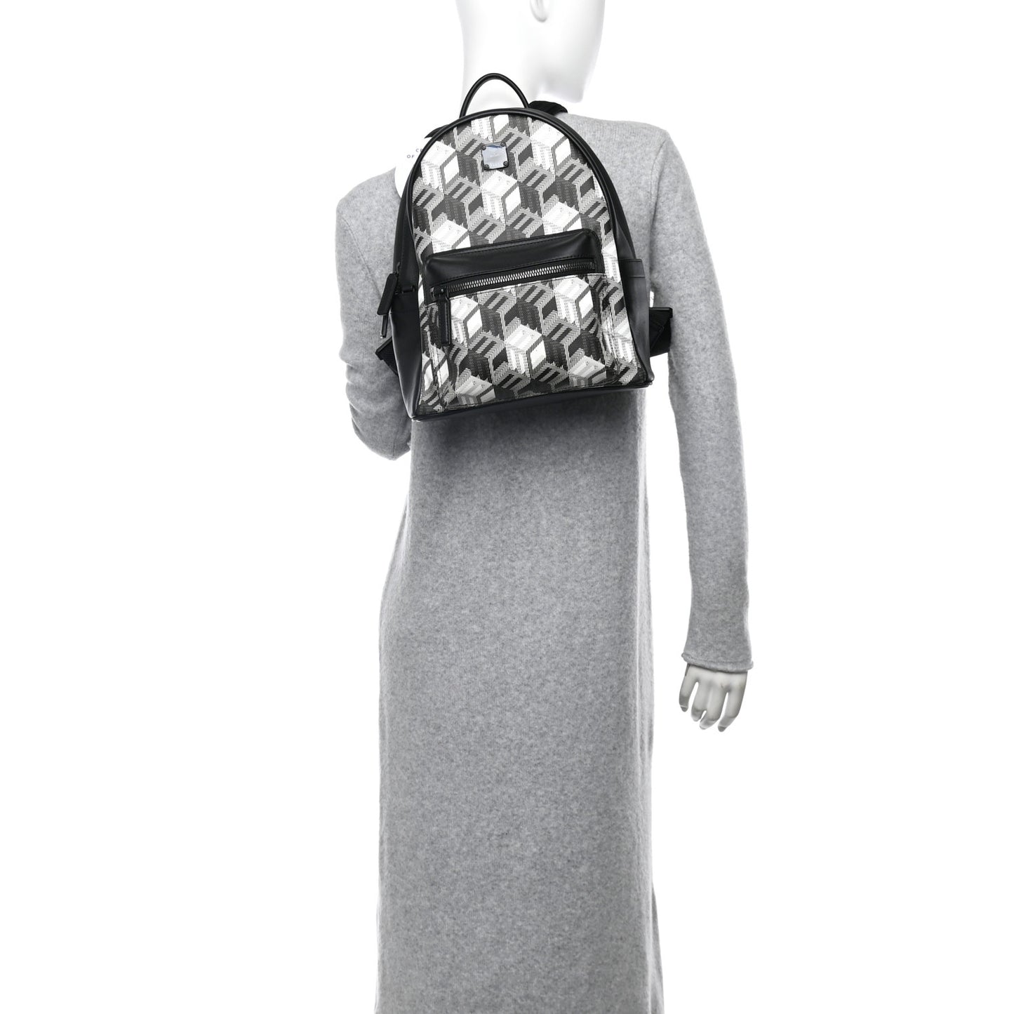 Cubic Monogram Medium Backpack Black White