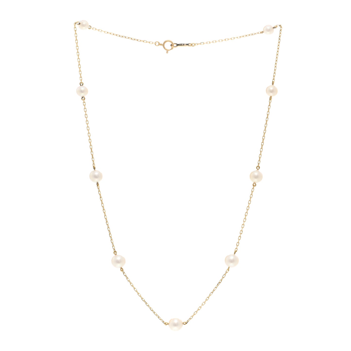 18K Yellow Gold Akoya Pearl 4.5-6mm Station Necklace