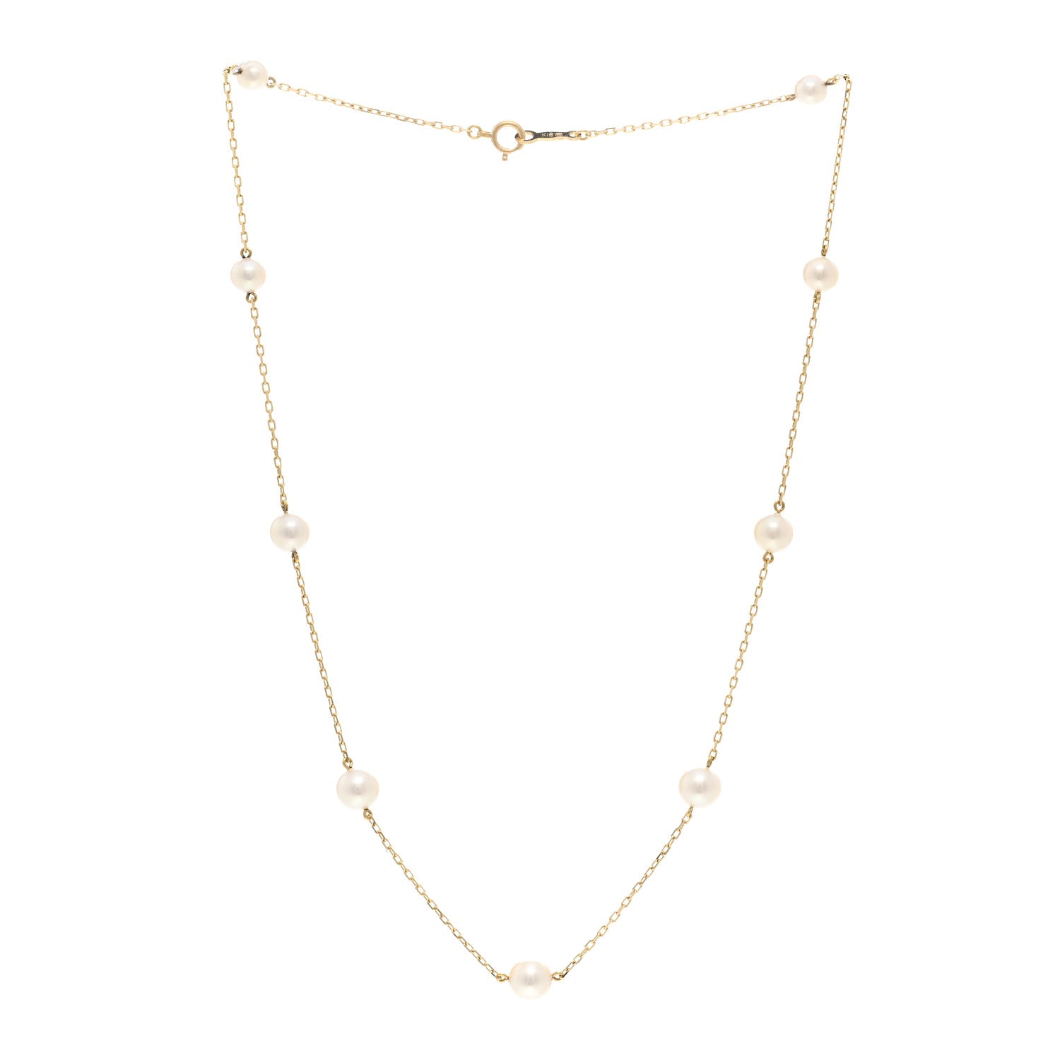 Mikimoto 18K Yellow Gold Akoya Pearl 4.5-6mm Station Necklace 3 of 4
