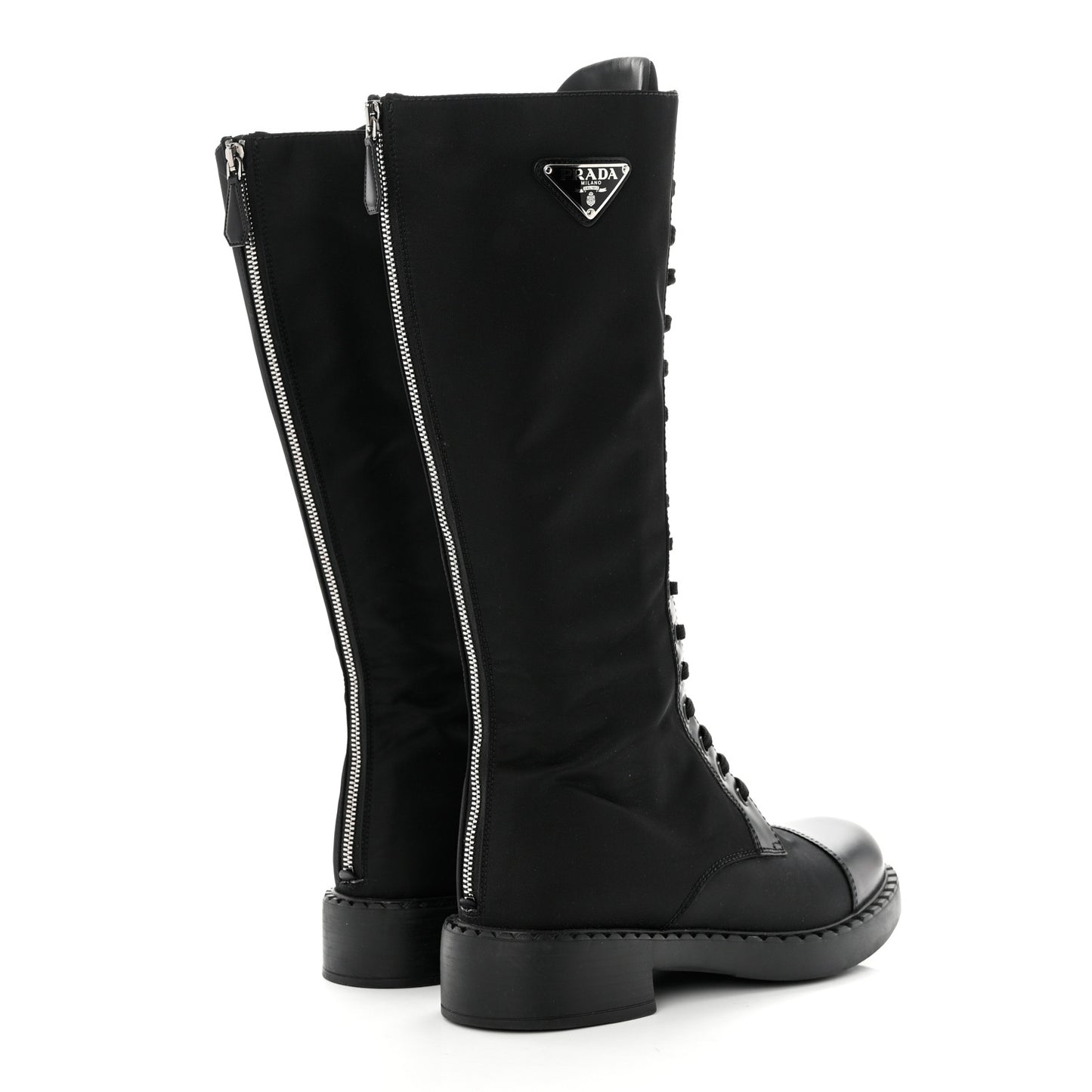 Re-Nylon Spazzolato Rois Metal Triangle Logo Tall 50mm Combat Boots 40.5 Black