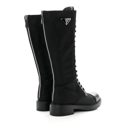 Prada Re-Nylon Spazzolato Rois Metal Triangle Logo Tall 50mm Combat Boots 40.5 Black 4 of 8