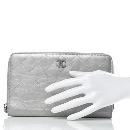 Chanel Metallic Aged Calfskin Quilted Palette Large Zip Around Organizer Wallet Silver 2 of 11