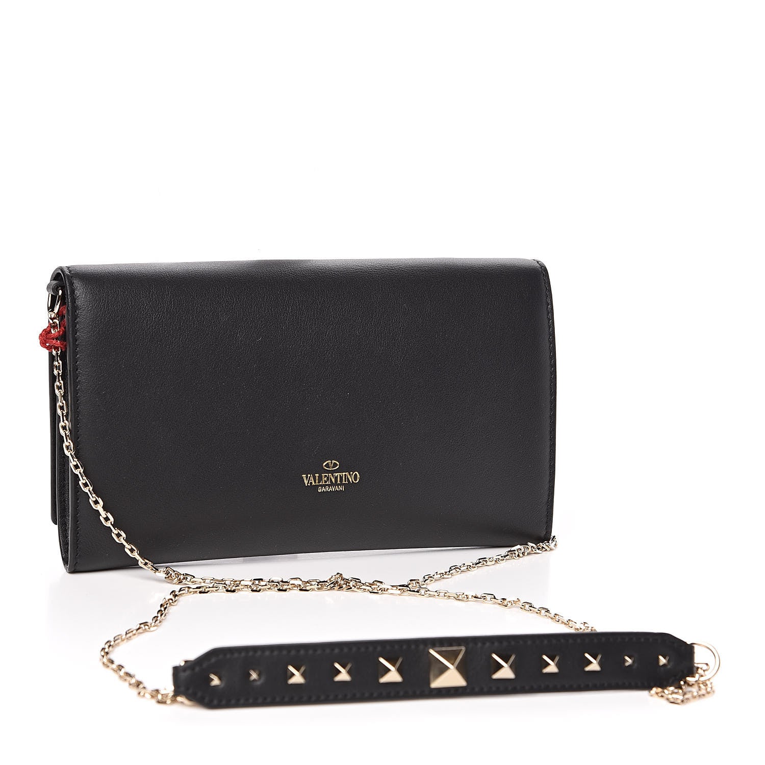 Valentino Garavani Vitello Rockstud Crossbody Wallet on Chain Black 3 of 11