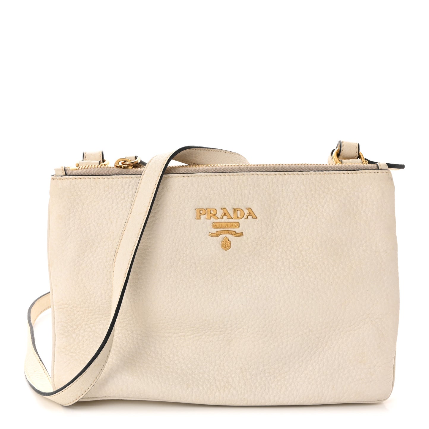 Vitello Phenix Double Zip Crossbody Bag White