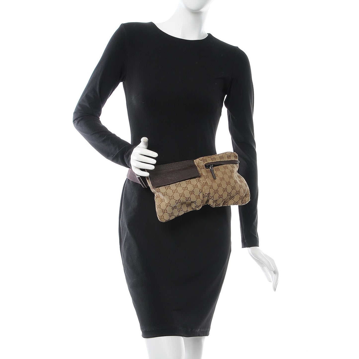 GG Monogram Double Pocket Belt Bag Dark Brown