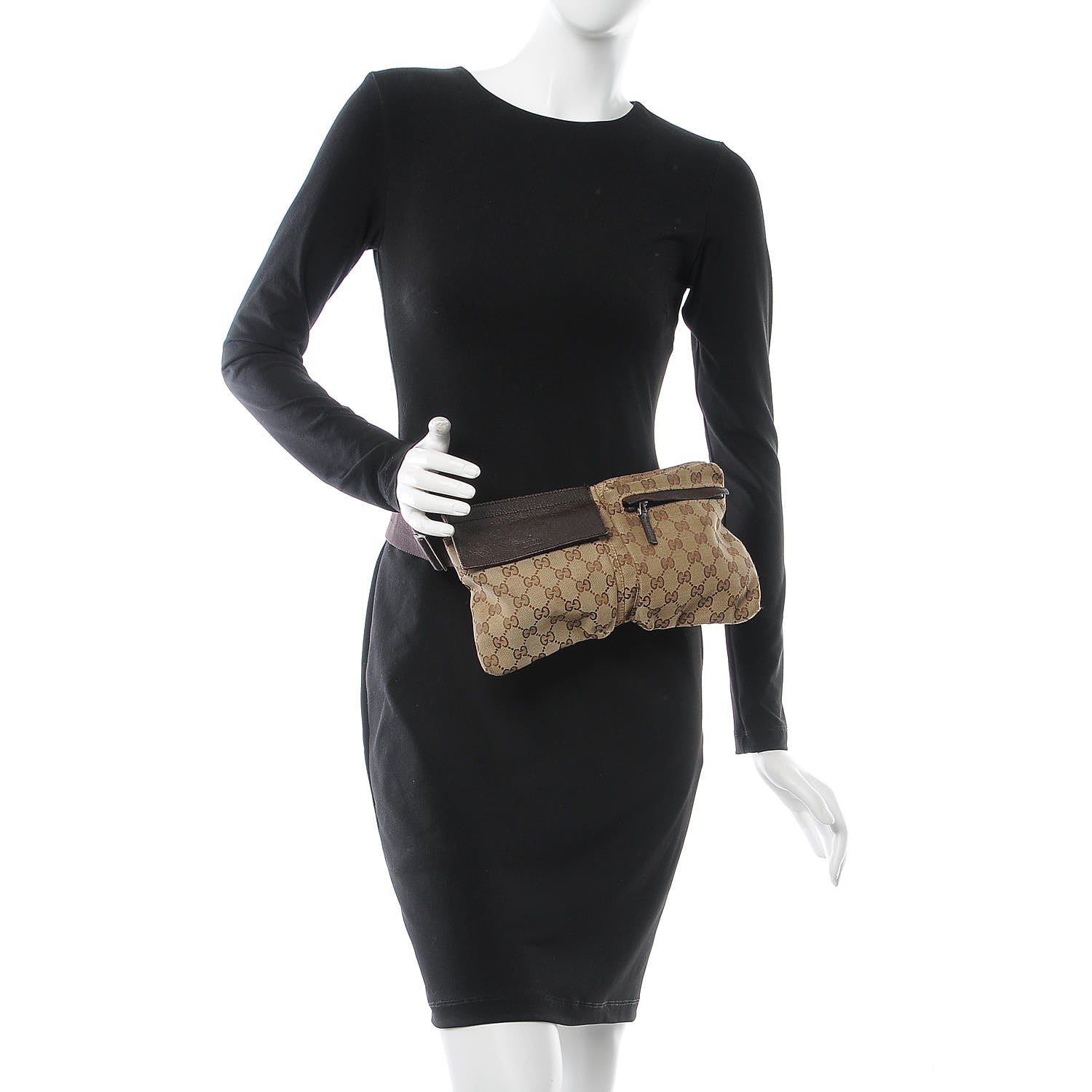 Gucci GG Monogram Double Pocket Belt Bag Dark Brown 2 of 8
