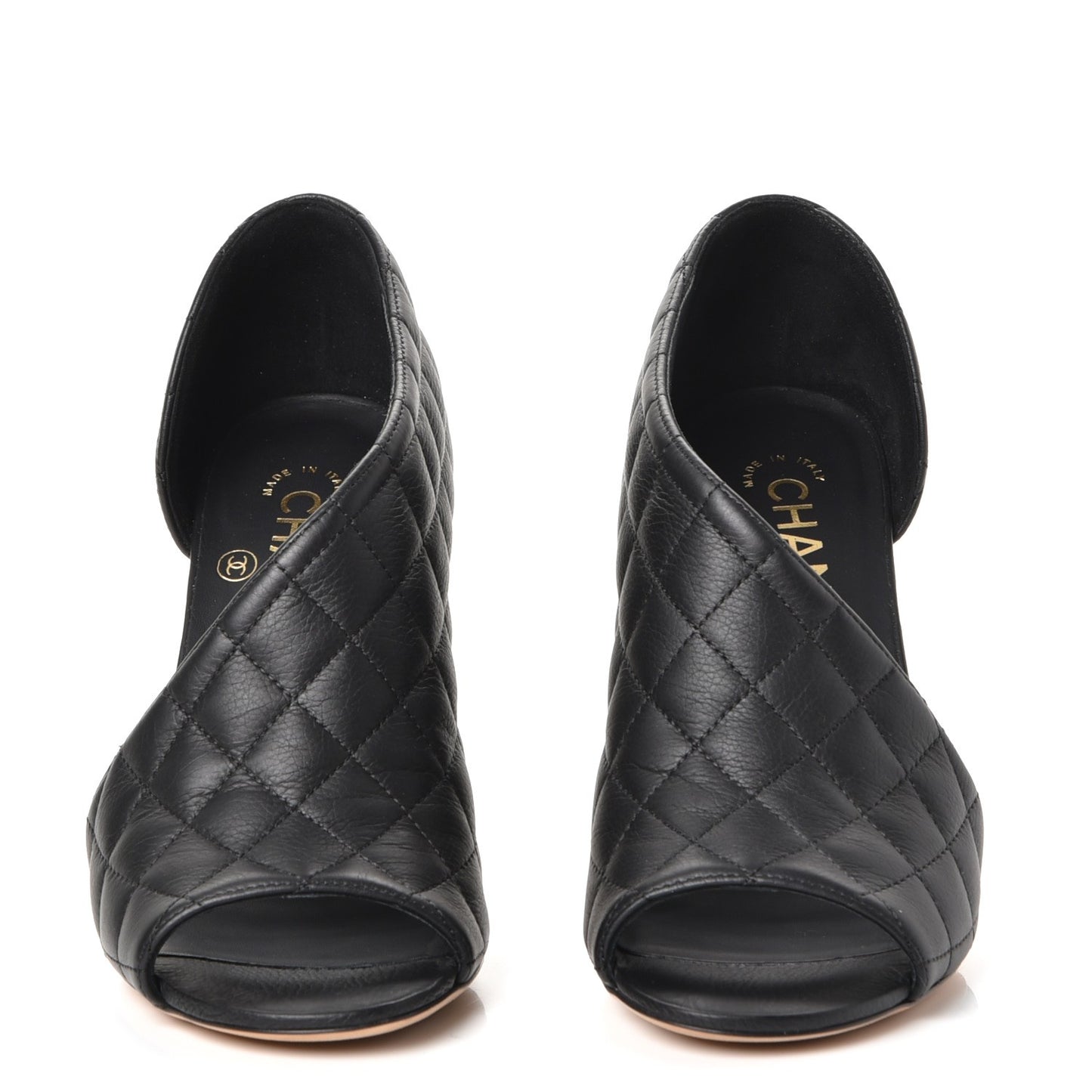 Calfskin Quilted Peep Toe Pumps 37 Black