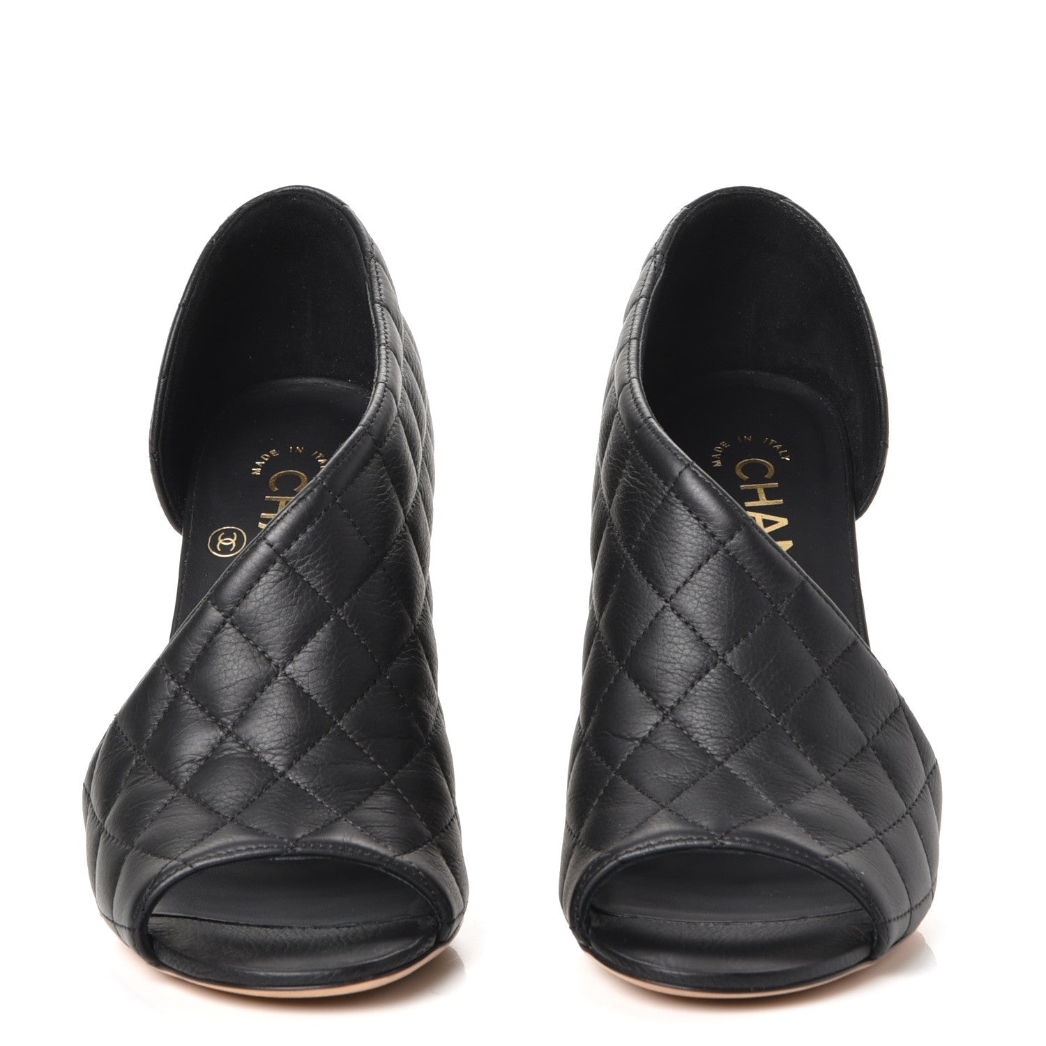 Chanel Calfskin Quilted Peep Toe Pumps 37 Black 2 of 8