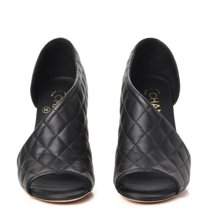 Chanel Calfskin Quilted Peep Toe Pumps 37 Black 2 of 8