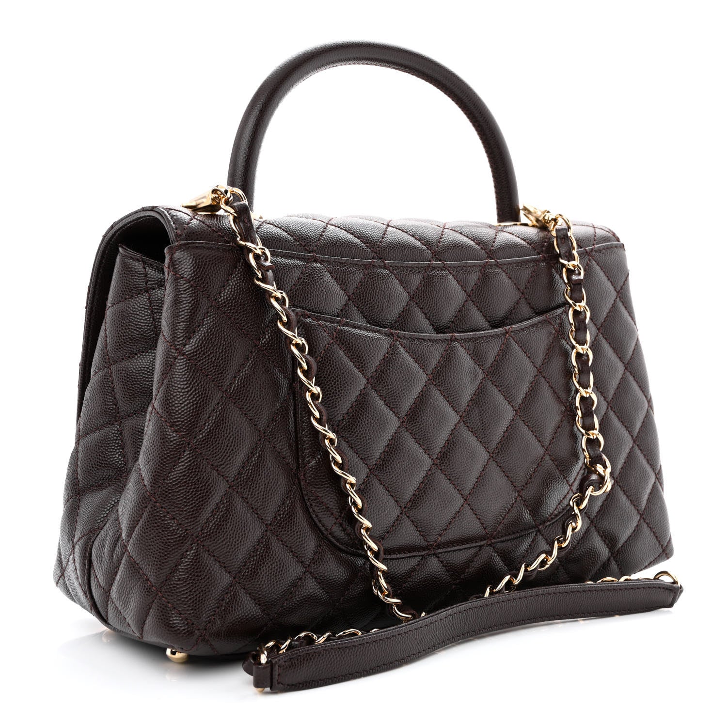 Chanel Caviar Quilted Small Coco Handle Flap Dark Brown 3 of 11