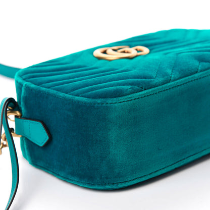 Gucci Velvet Matelasse Small GG Marmont Chain Shoulder Bag Pavone Cyan 6 of 10