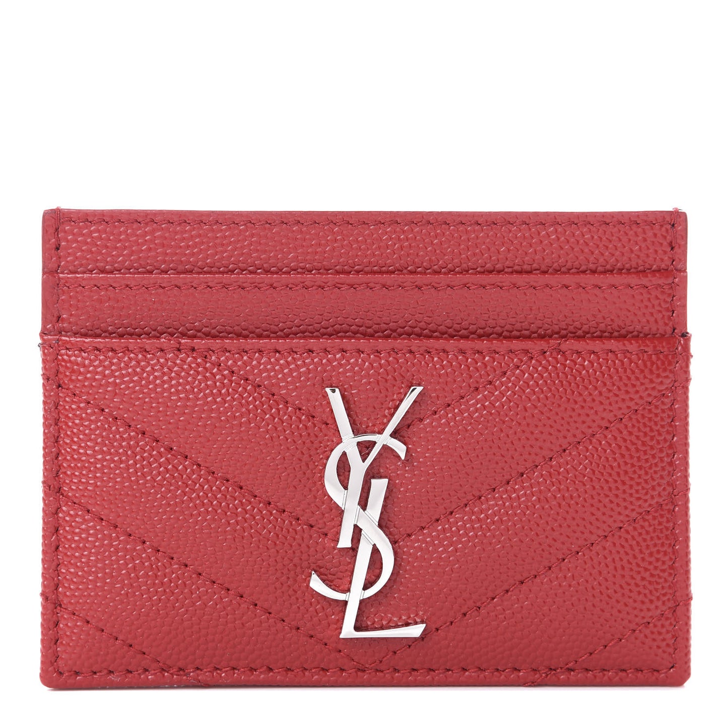 Grain De Poudre Matelasse Chevron Monogram Credit Card Case Rouge Eros