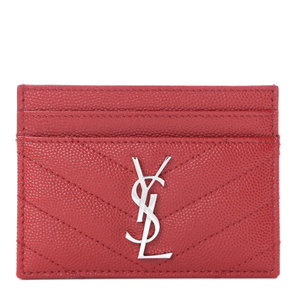 Saint Laurent Grain De Poudre Matelasse Chevron Monogram Credit Card Case Rouge Eros 1 of 6