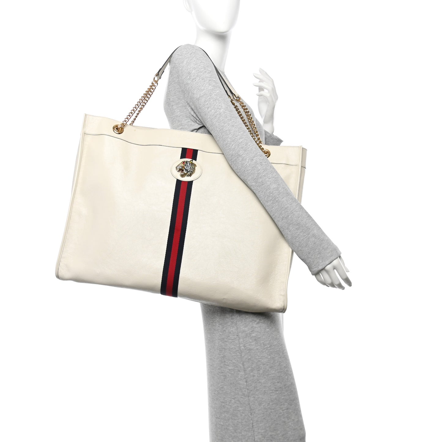 Calfskin Maxi Rajah Chain Tote White