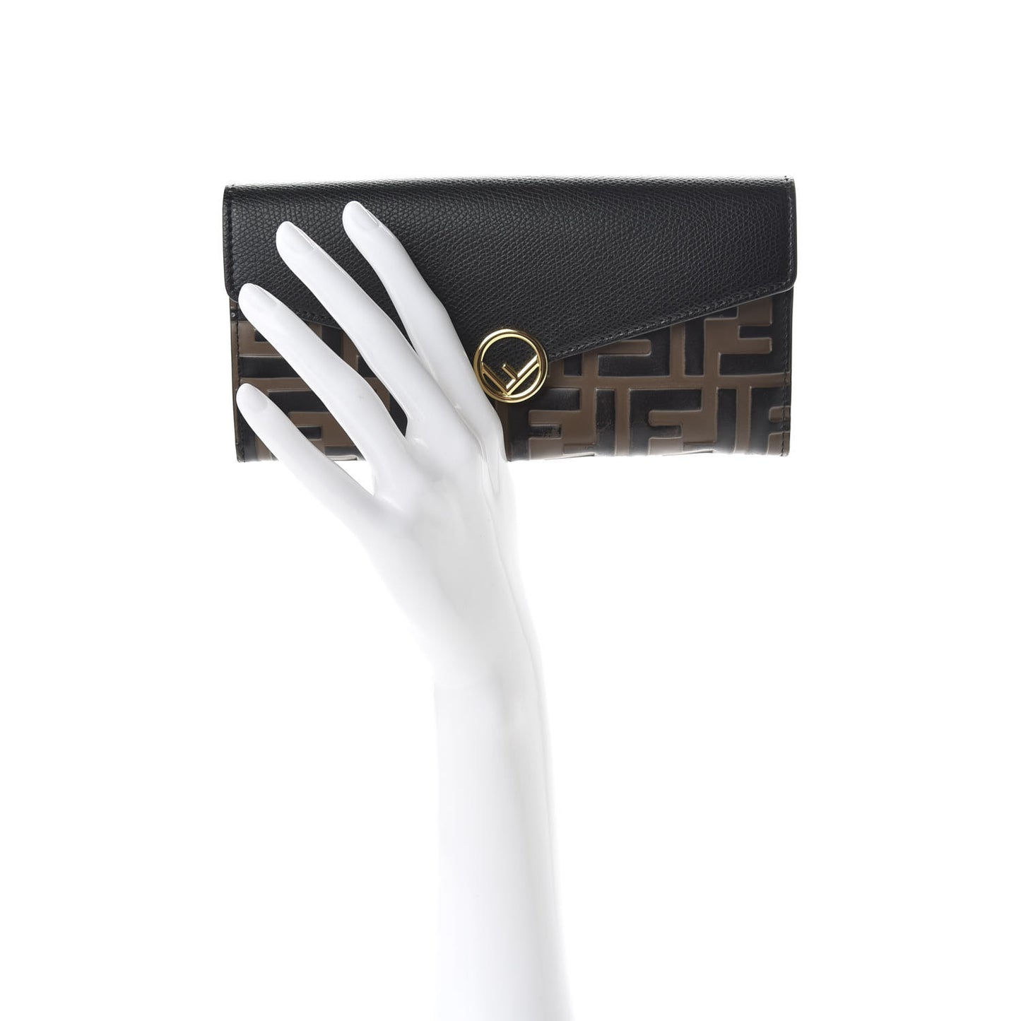 Vitello Cruise F is Fendi Bi-Color FF 1974 Embossed Continental Envelope Wallet Maya Black