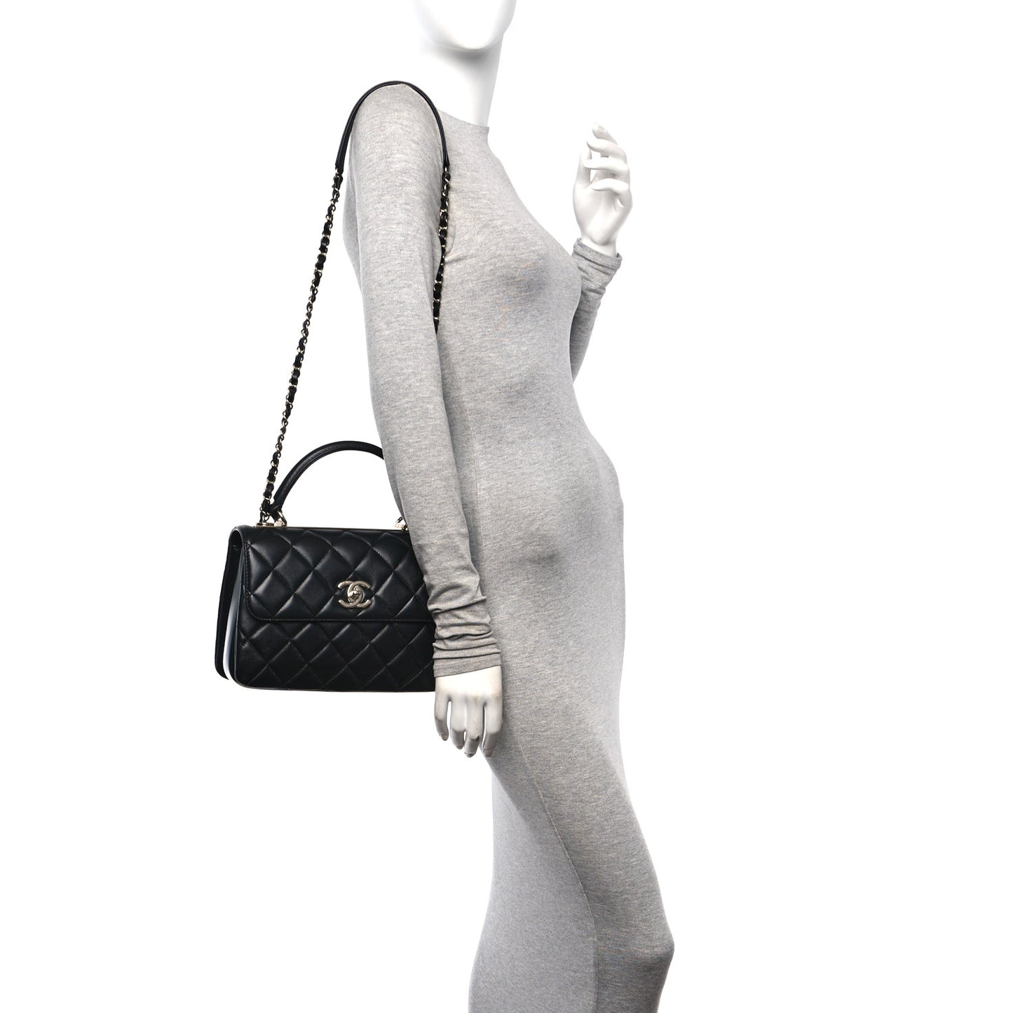 Lambskin Quilted Small Trendy CC Dual Handle Flap Bag Black