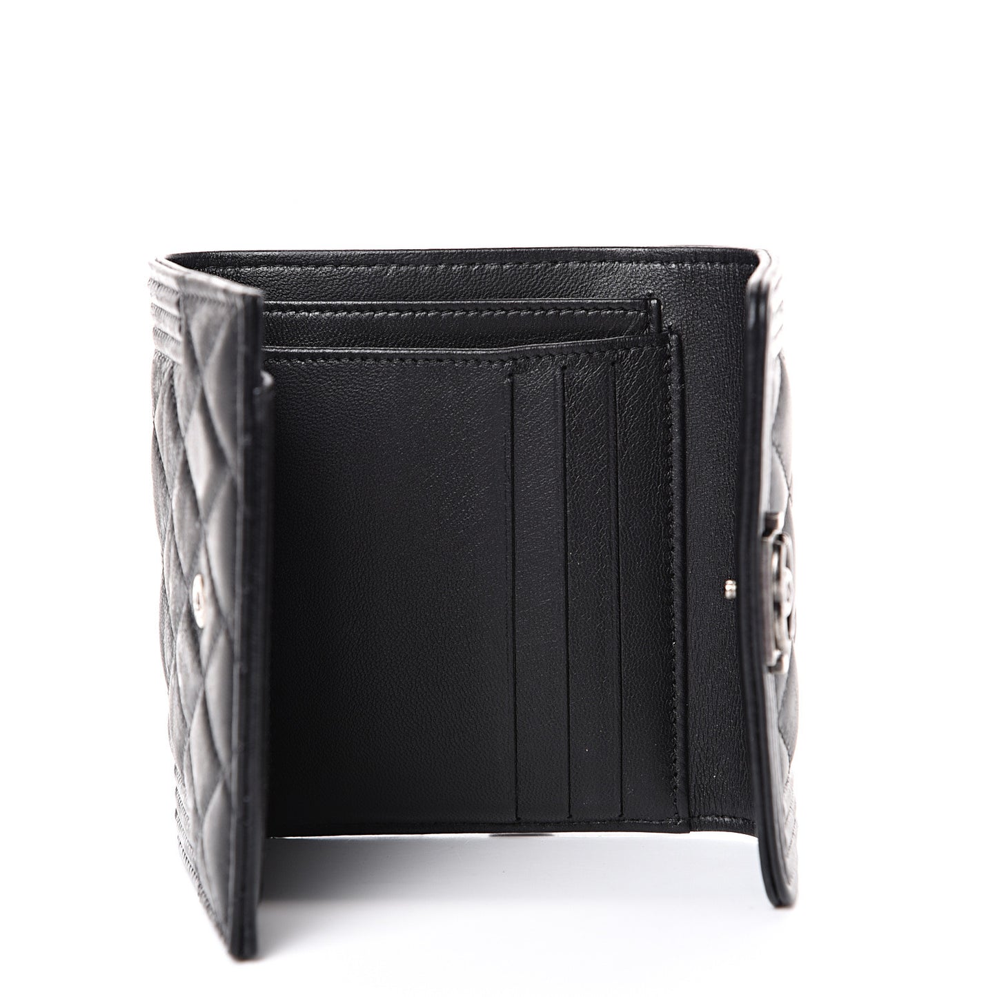 Lambskin Quilted Compact Boy Wallet Black