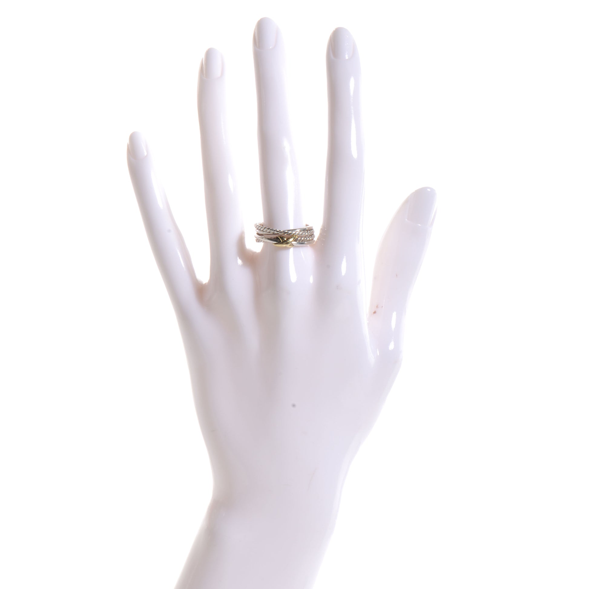 David Yurman Sterling Silver 18k White Gold X Crossover Ring 7 2 of 5