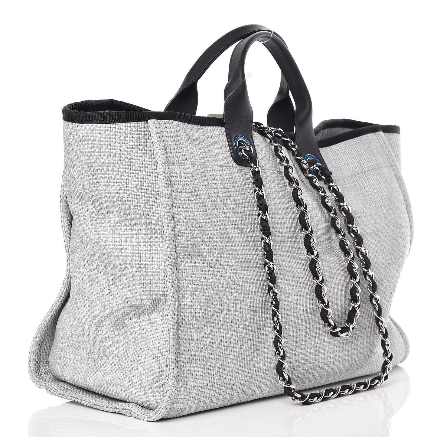Woven Straw Raffia Deauville Large Tote Grey