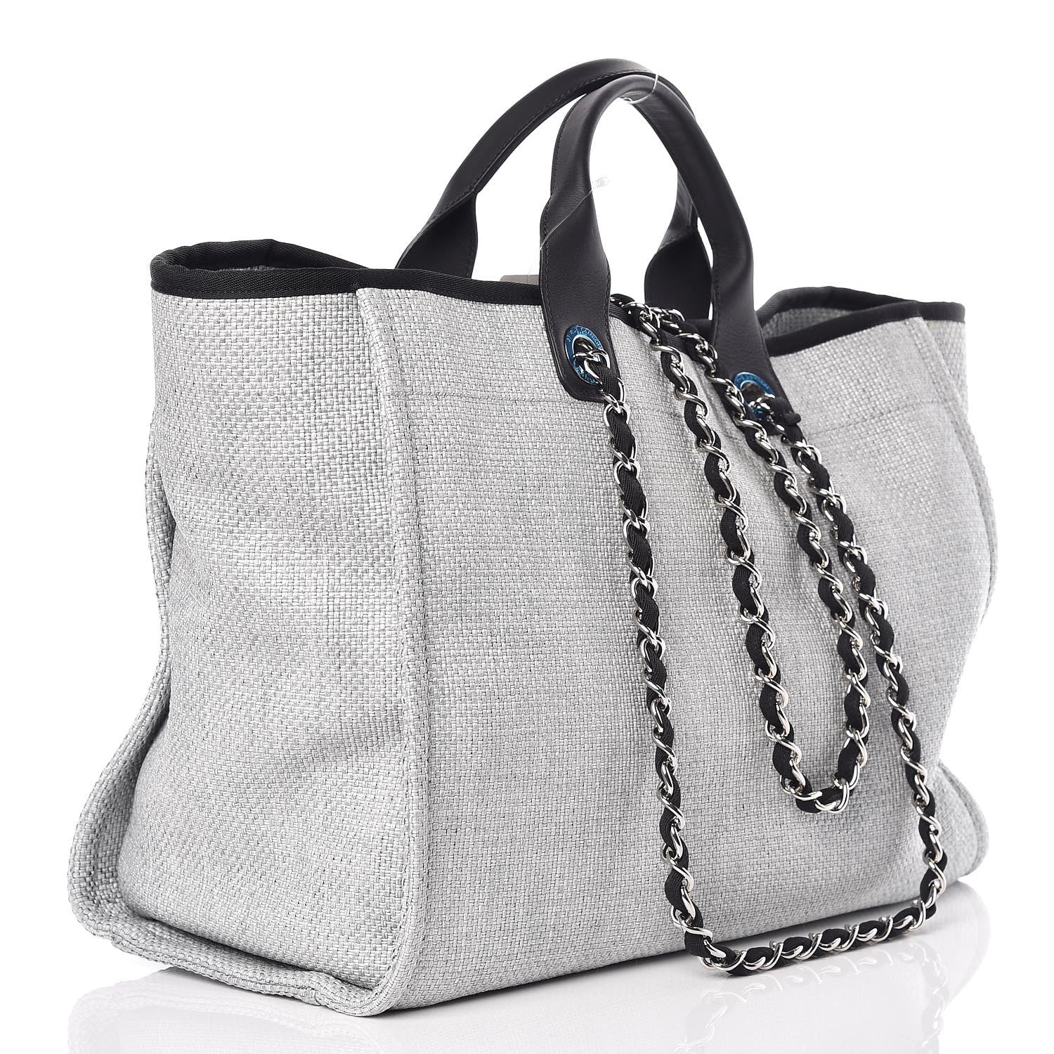 Chanel Woven Straw Raffia Deauville Large Tote Grey 4 of 10