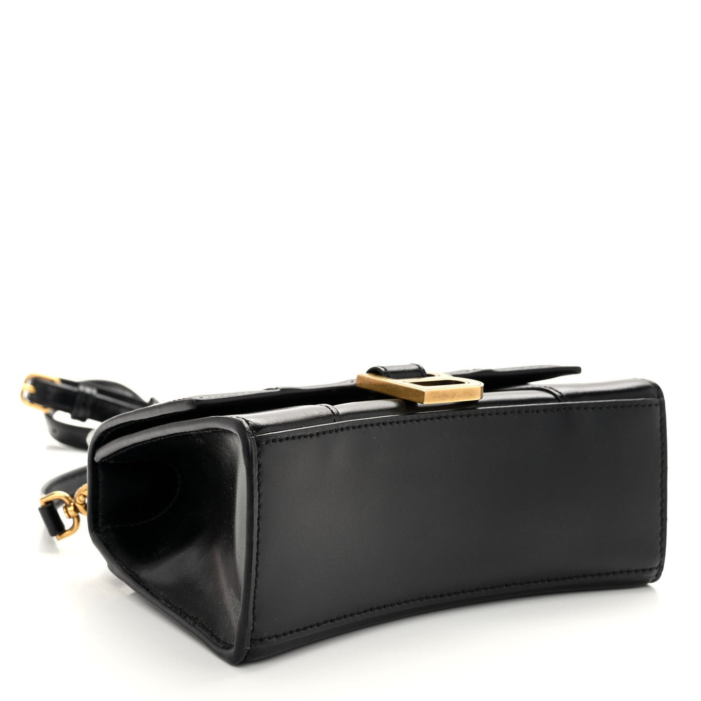 Shiny Box Calfskin Hourglass Top Handle Bag XS Black