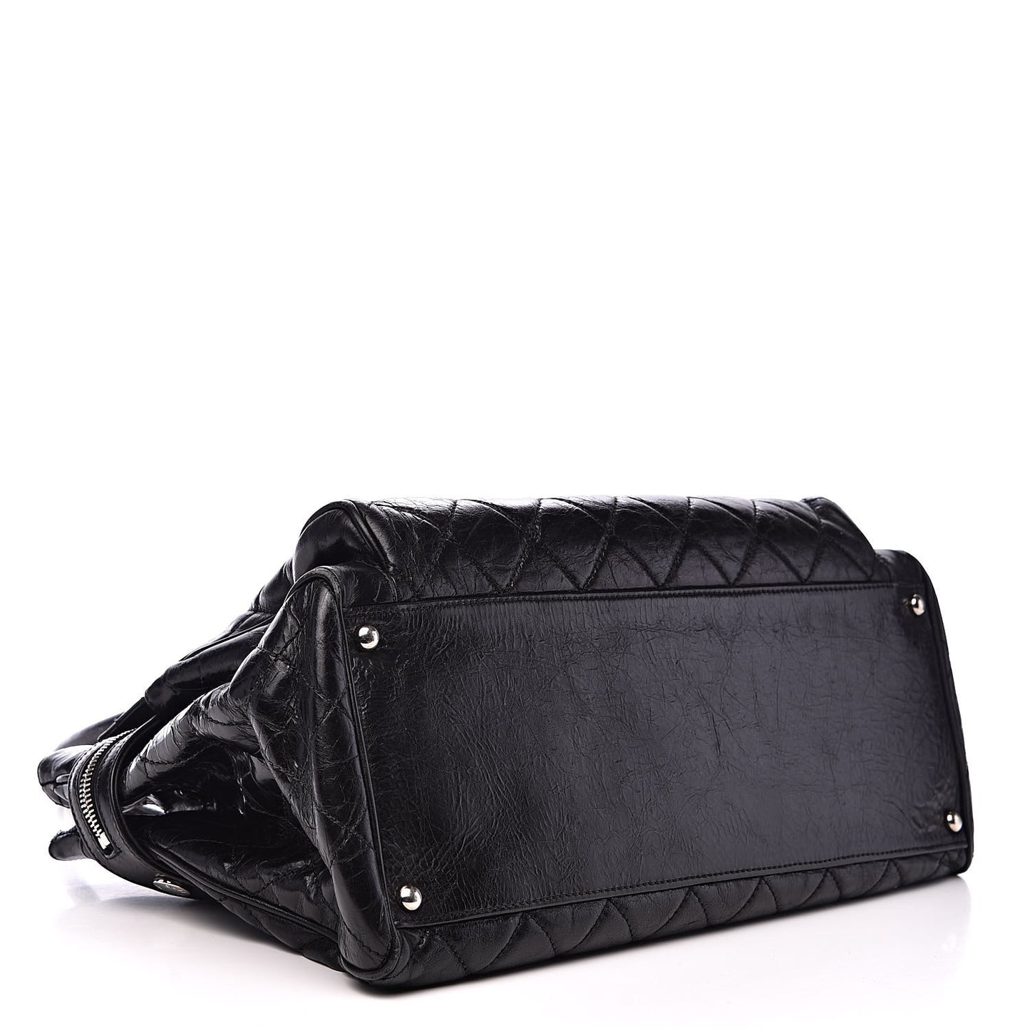 Glazed Calfskin Quilted Large New Portobello Tote Black
