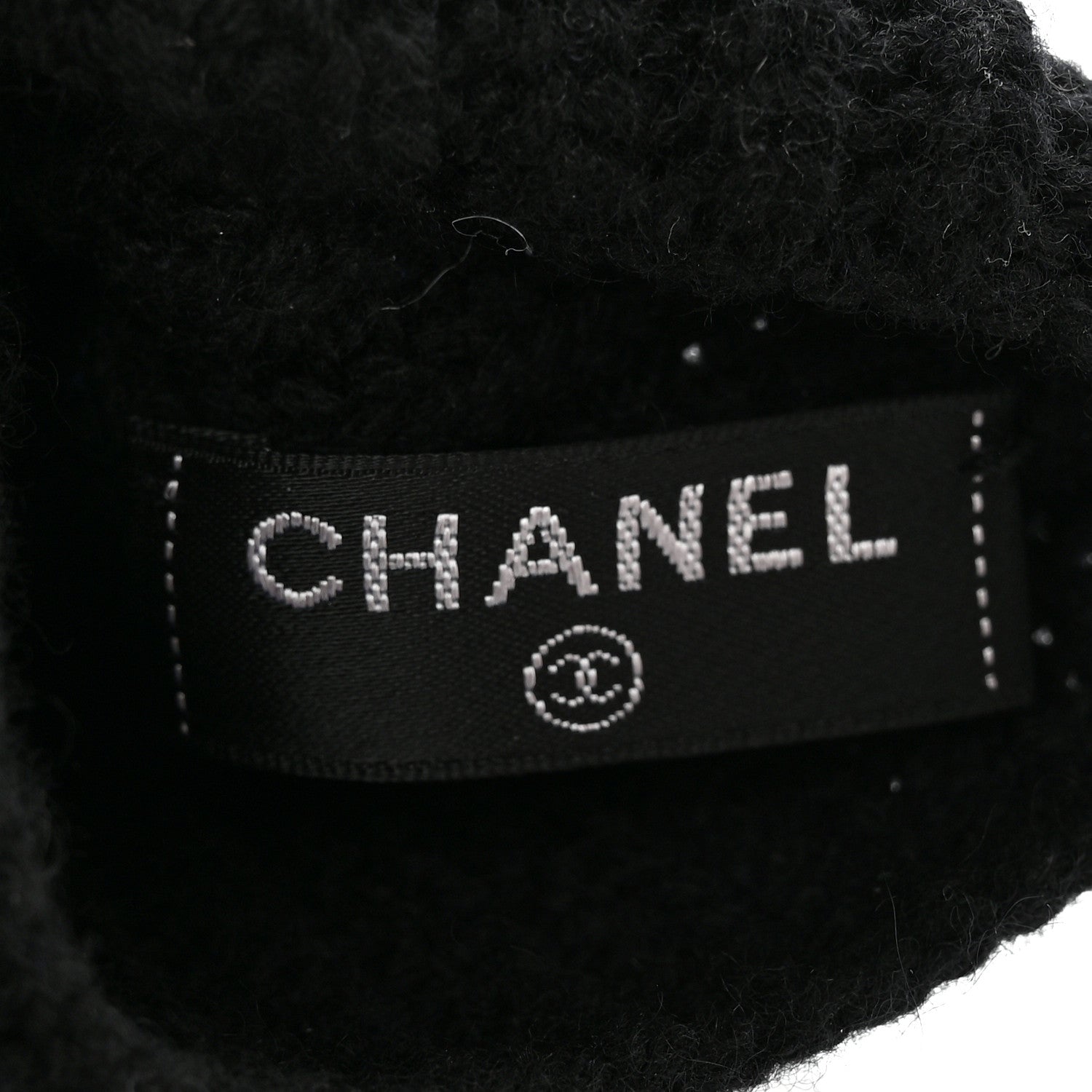 Chanel Wool Cashmere Knit Fingerless Gloves Black White 4 of 4