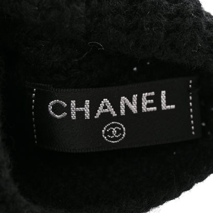 Chanel Wool Cashmere Knit Fingerless Gloves Black White 4 of 4