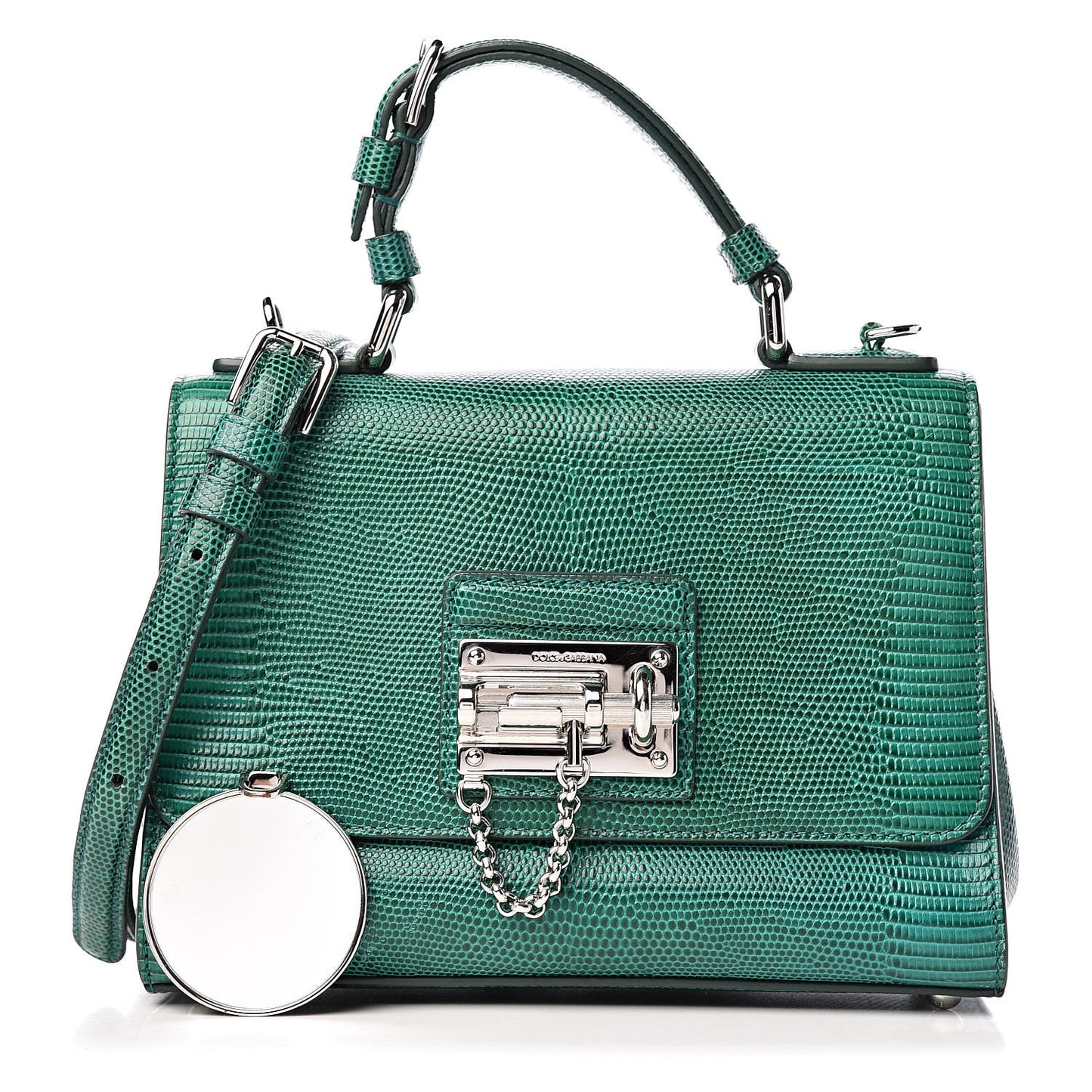 Lizard Calfskin Embossed Small Monica Top Handle Bag Green