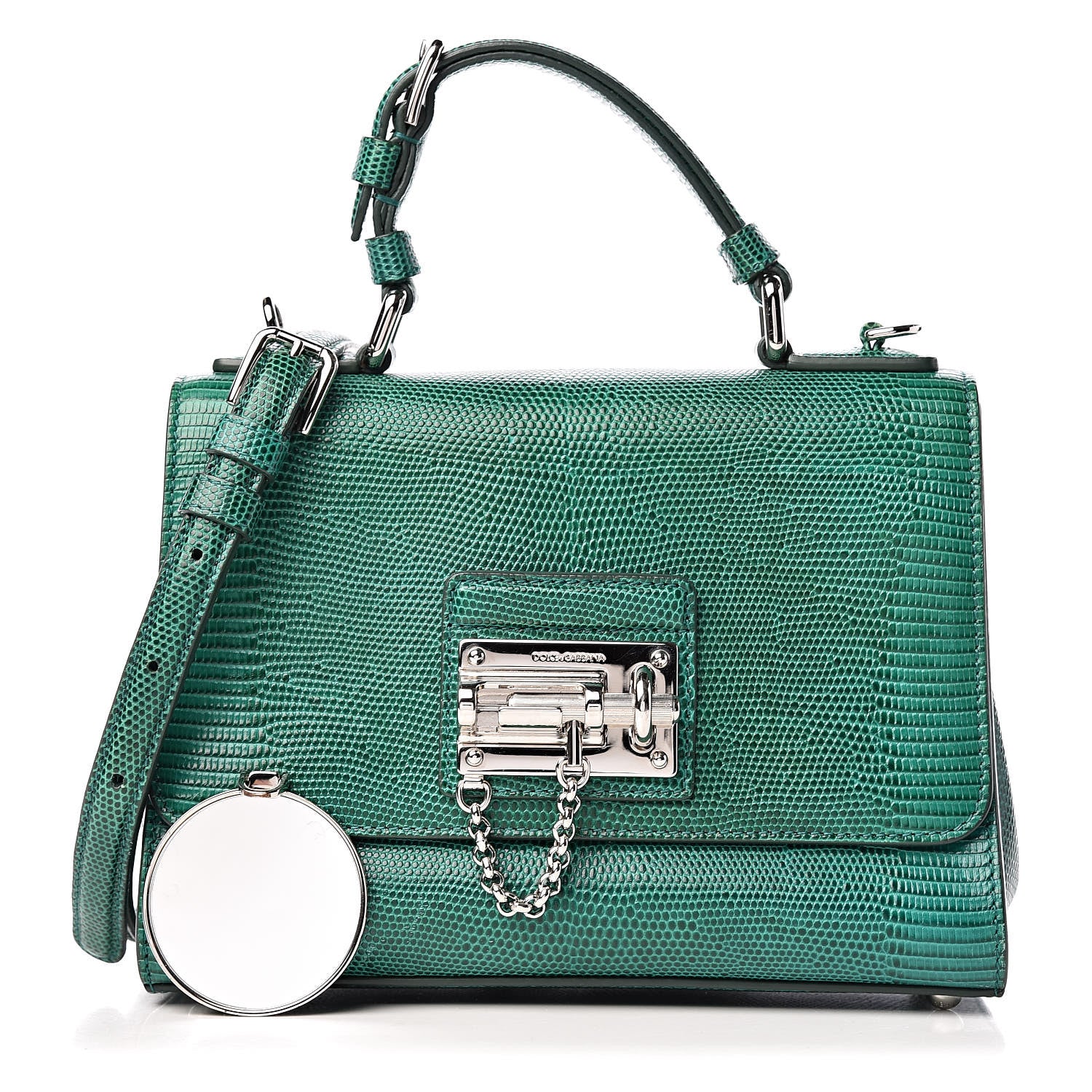 Dolce & Gabbana Lizard Calfskin Embossed Small Monica Top Handle Bag Green 1 of 13