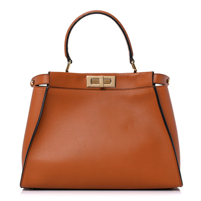 Fendi Vitello Seta Canvas FF Embroidered Medium Peekaboo Iconic Satchel Brandy Amazzonia 1 of 9
