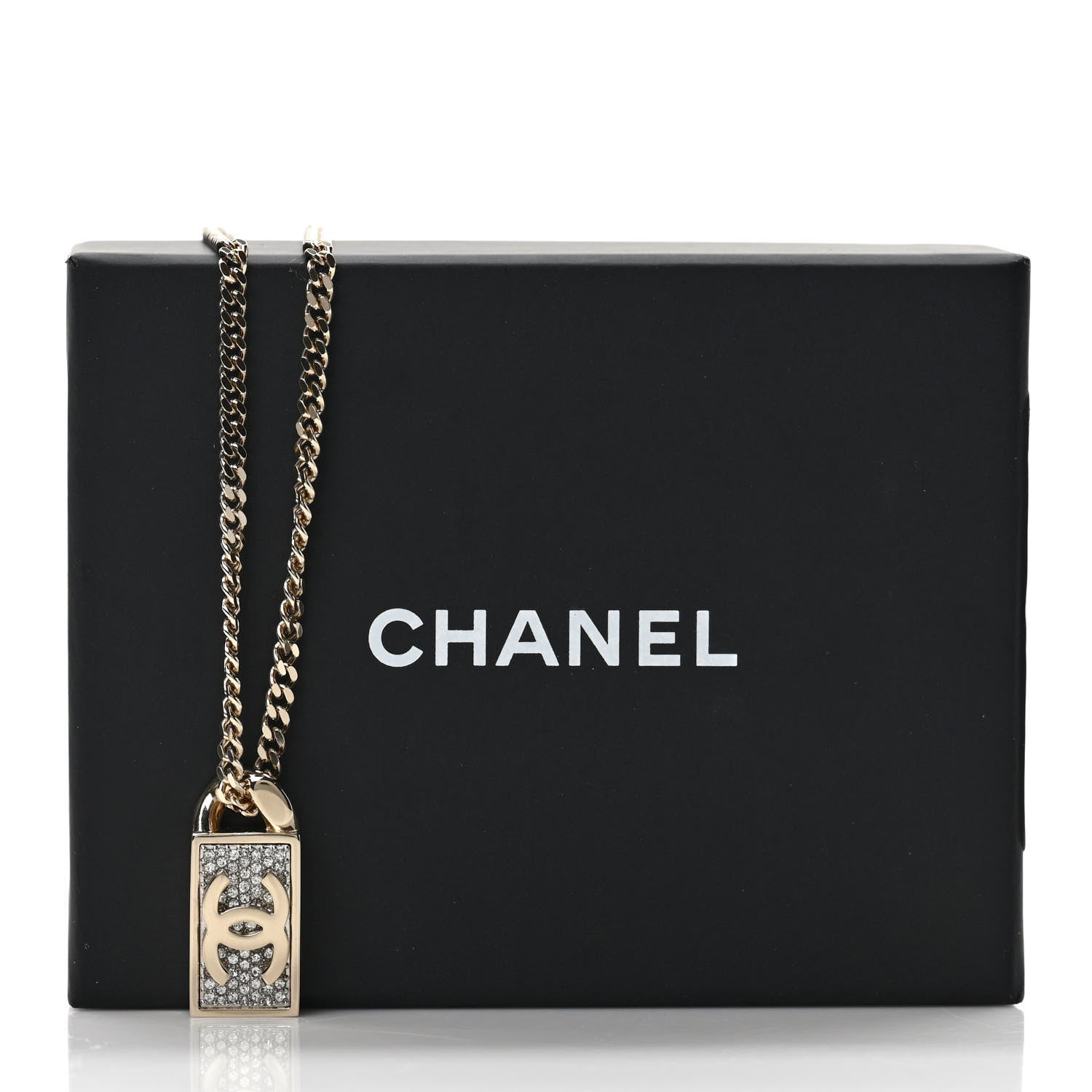 Chanel Crystal Dog Tag Charm Necklace Gold 7 of 7