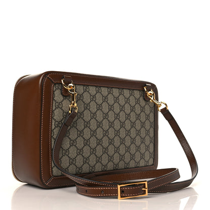 Gucci GG Supreme Monogram Glazed Textured Calfskin Retro Interlocking G Box Shoulder Bag Beige Ebony Brown Sugar 3 of 9
