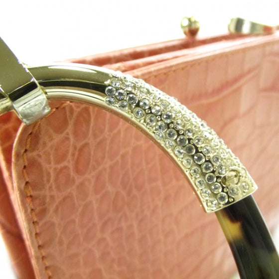Valentino Garavani Crocodile Embossed Crystal Clutch Coral 9 of 10