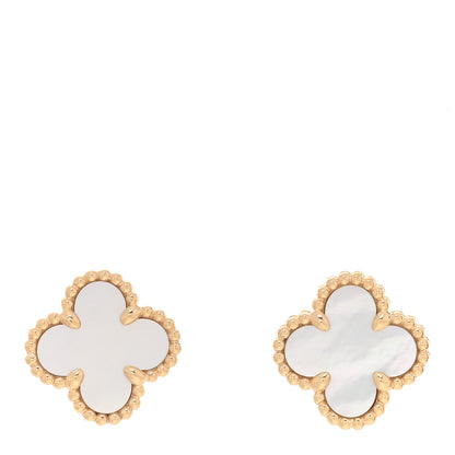 Van Cleef & Arpels 18K Yellow Gold Mother of Pearl Sweet Alhambra Earrings 1 of 4