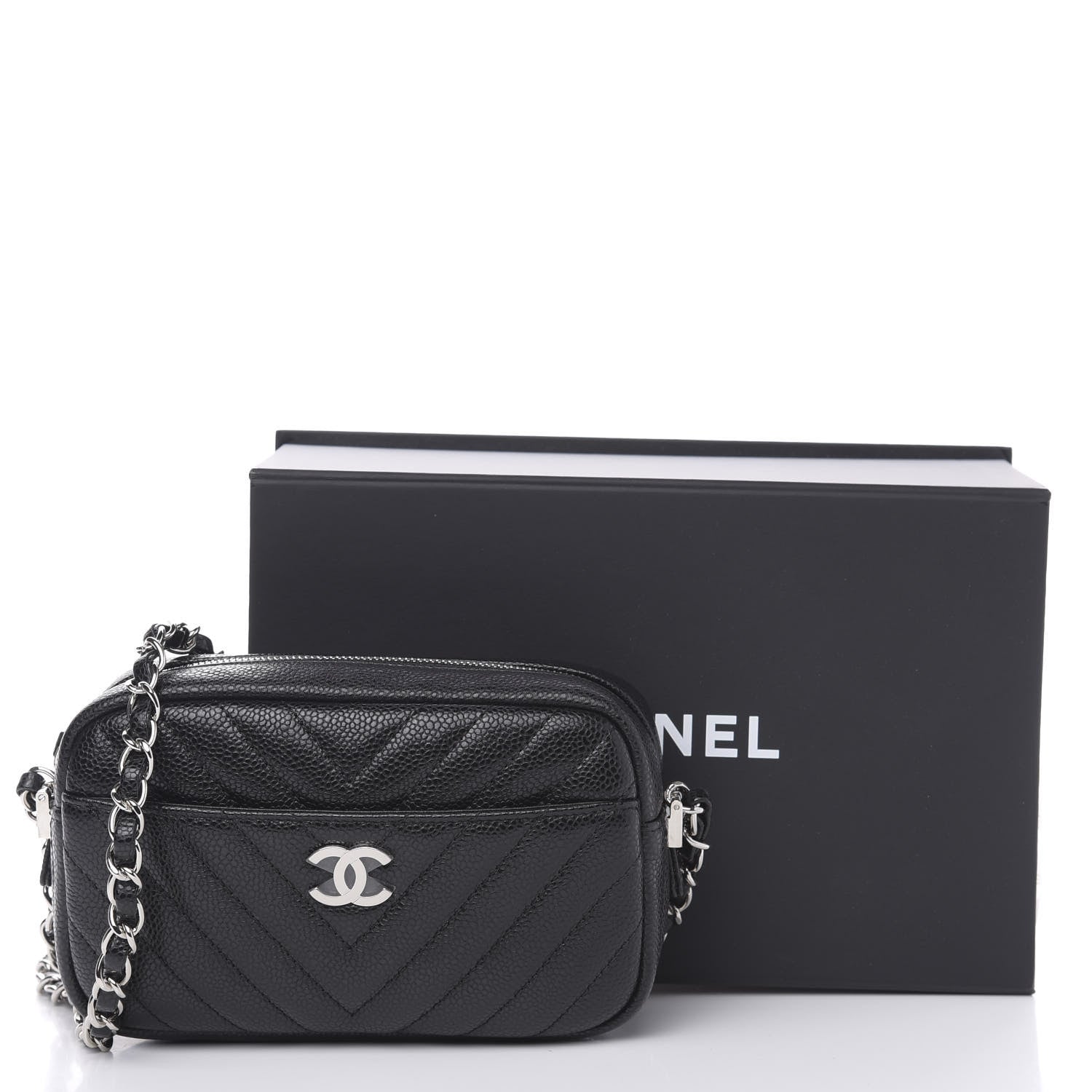 Chanel Caviar Chevron Quilted Camera Case Black 10 of 10