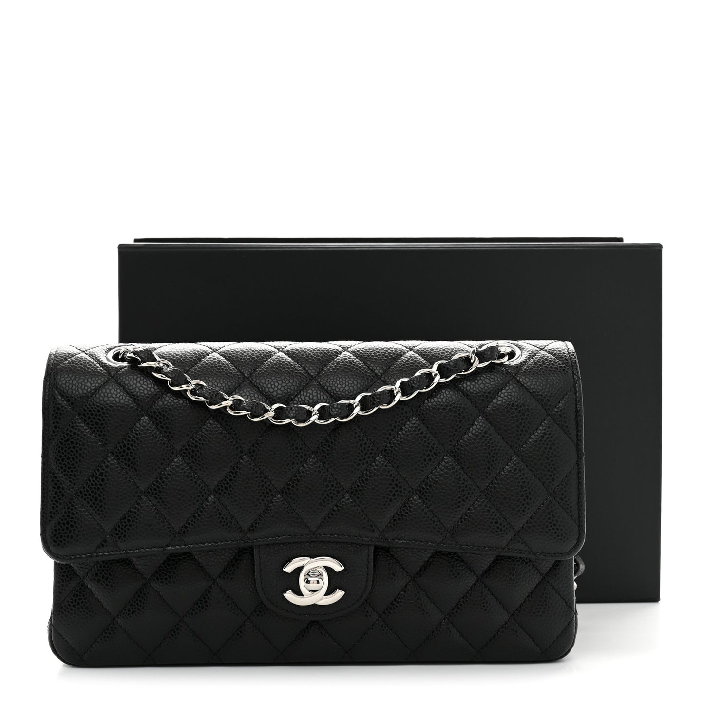 Caviar Quilted Medium Double Flap Black