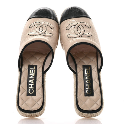 Chanel Crumpled Goatskin CC Espadrille Mules 39 Beige Black 2 of 10