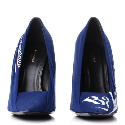 Balenciaga Jersey Crepe Political Campaign Logo Knife 115 Pointed Pumps 38 Pacifique White Rouge 2 of 10