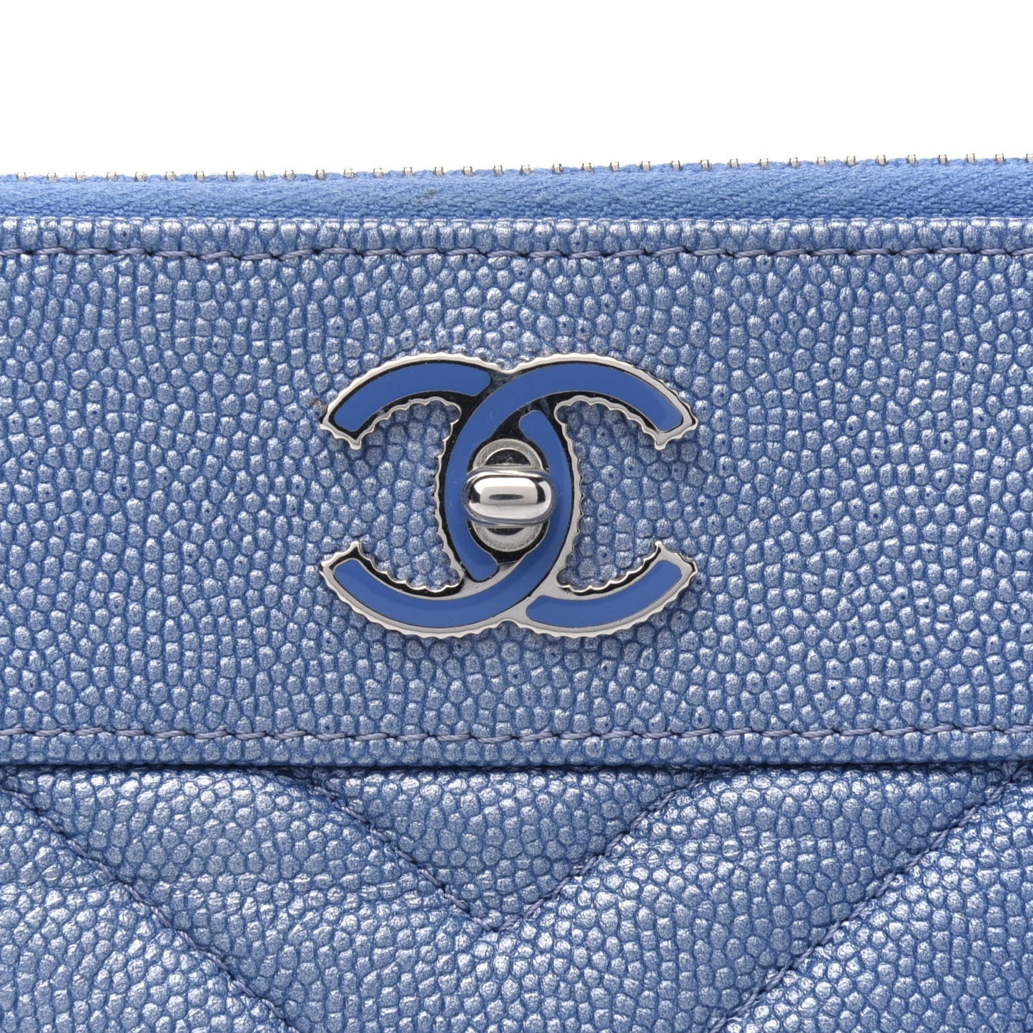 Metallic Caviar Chevron Quilted Small Vintage Mademoiselle Cosmetic Case Blue