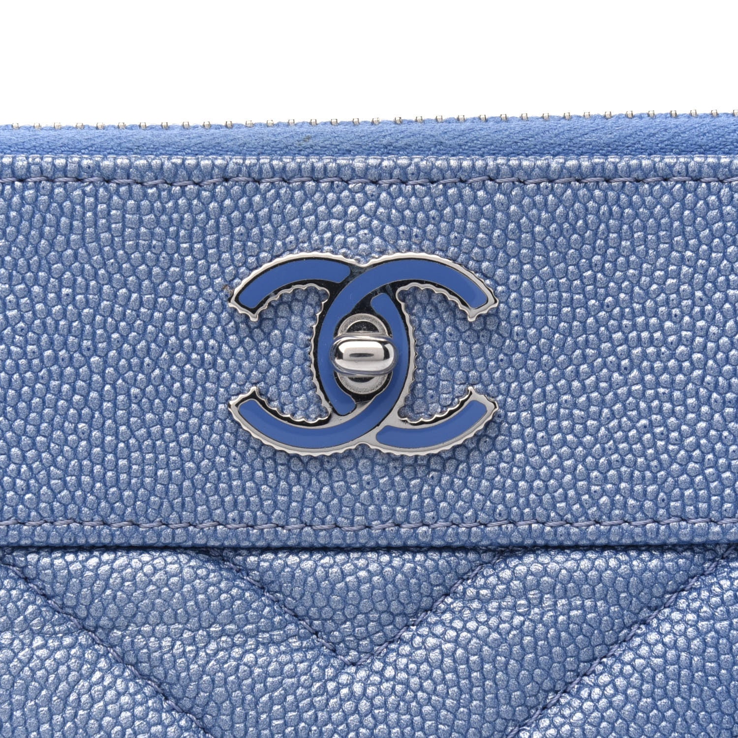 Chanel Metallic Caviar Chevron Quilted Small Vintage Mademoiselle Cosmetic Case Blue 4 of 4