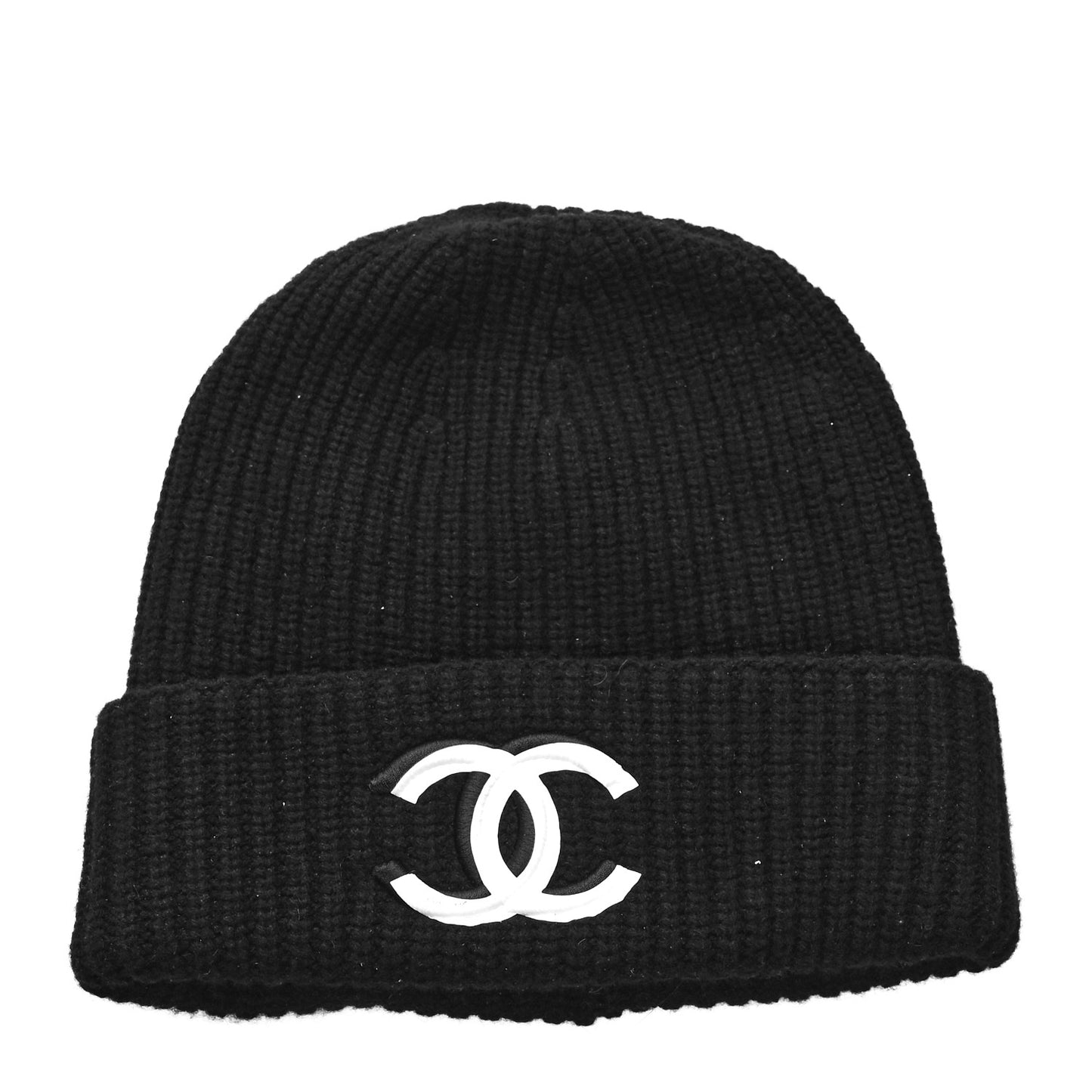 Wool Cashmere CC Beanie Hat Light Black White