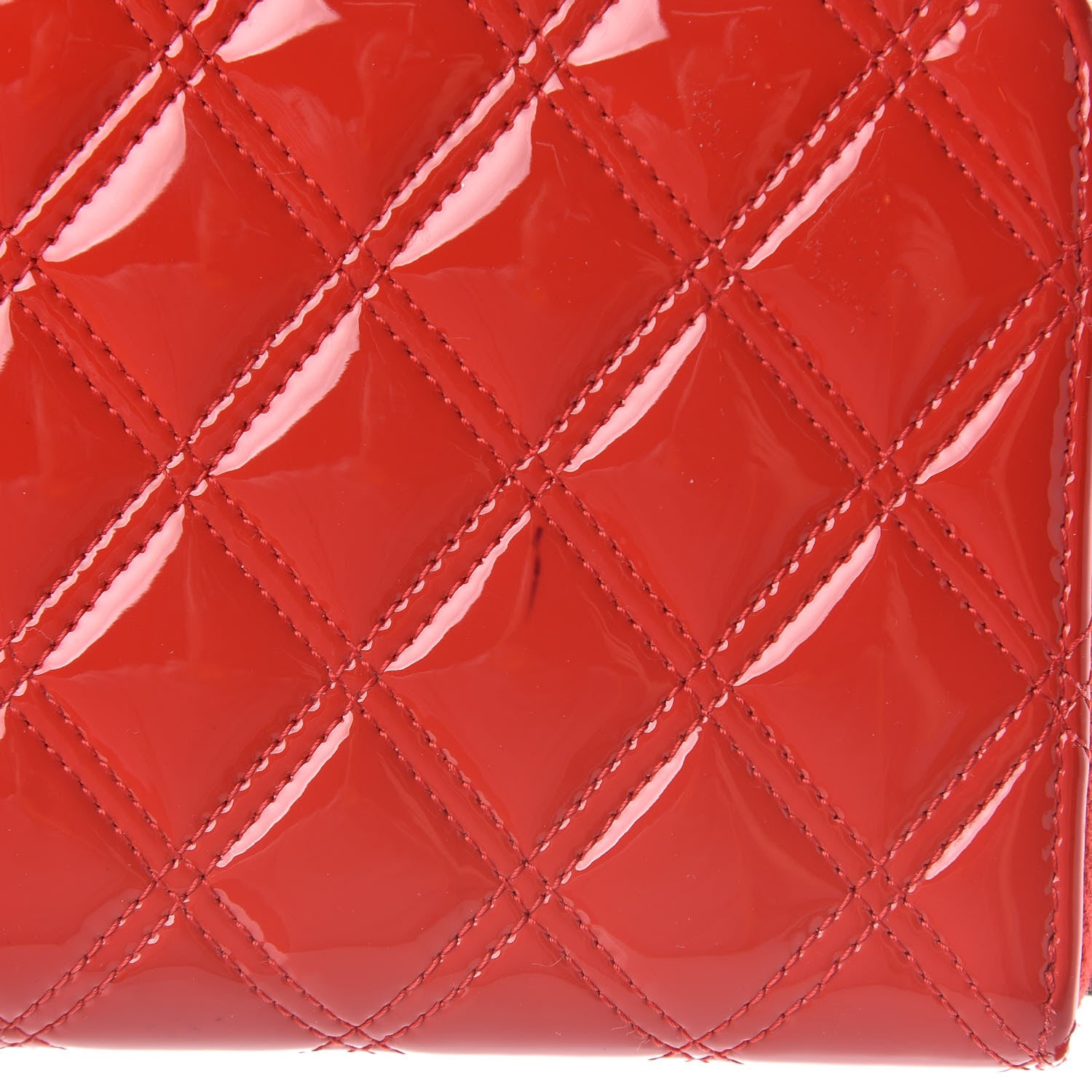 Chanel Patent Quilted Double Stitched Zip Around Wallet Red 9 of 11