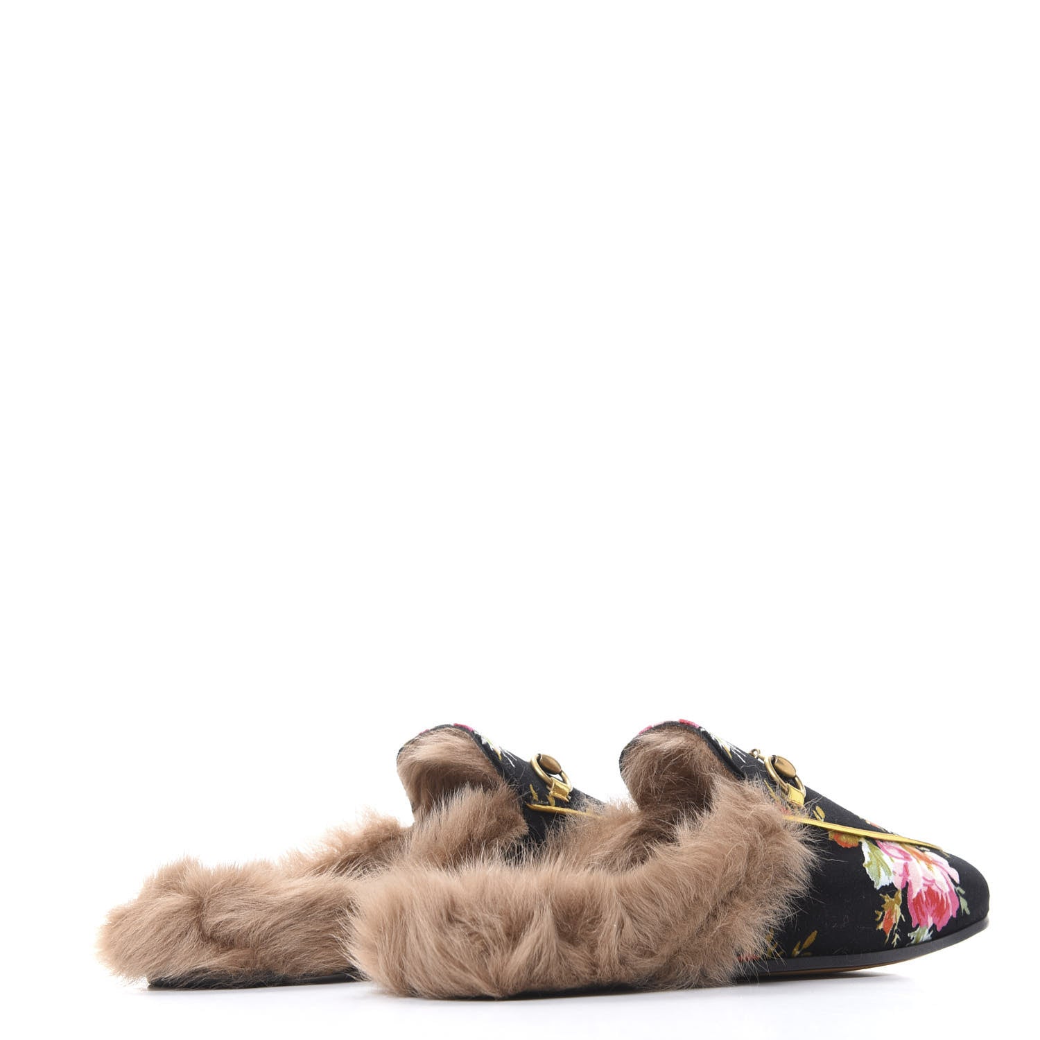 Gucci Velvet Fur Floral Womens Princetown Slippers 37 Black 4 of 8