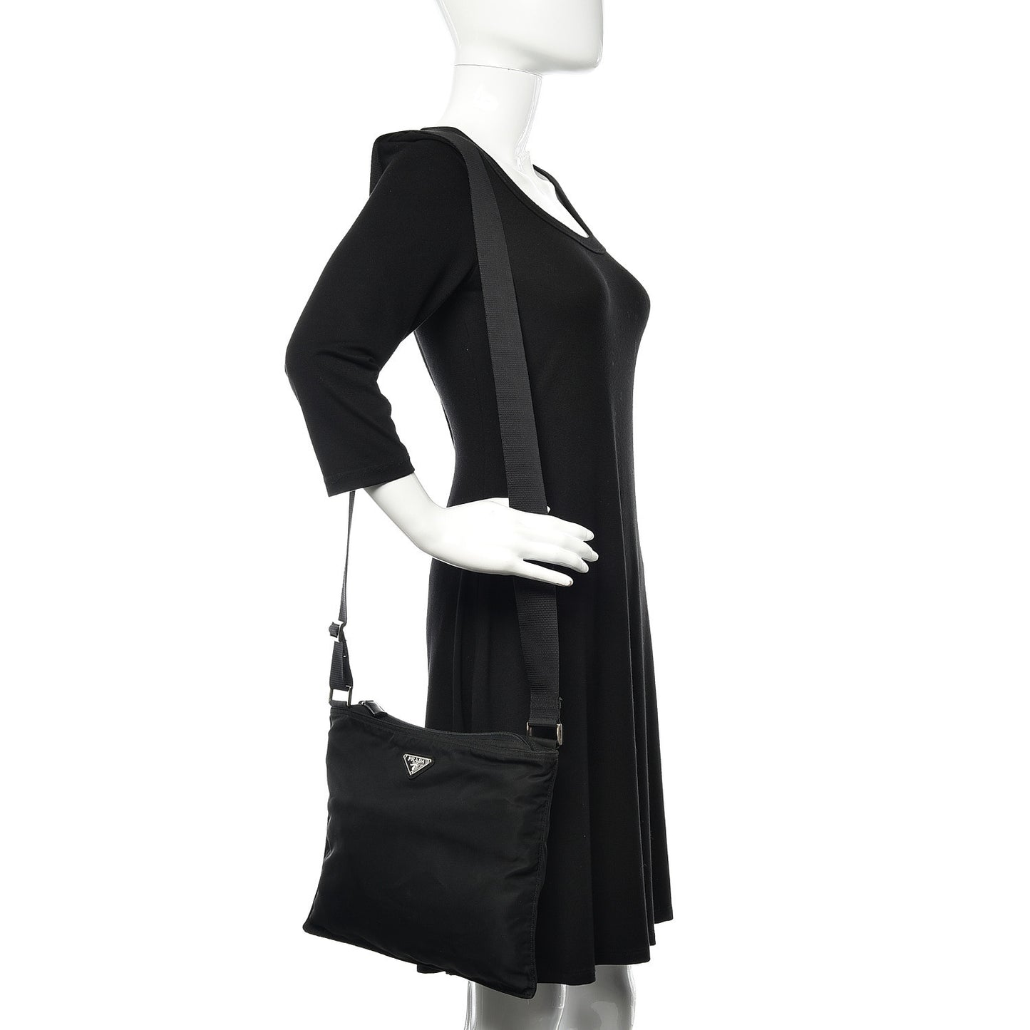 Tessuto Nylon Small Flat Messenger Bag Black