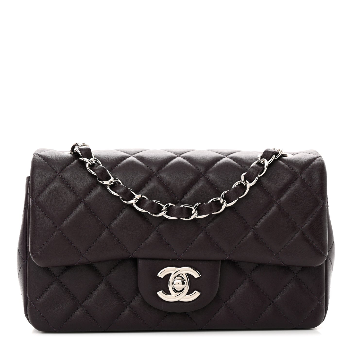 Lambskin Quilted Mini Rectangular Flap Dark Purple
