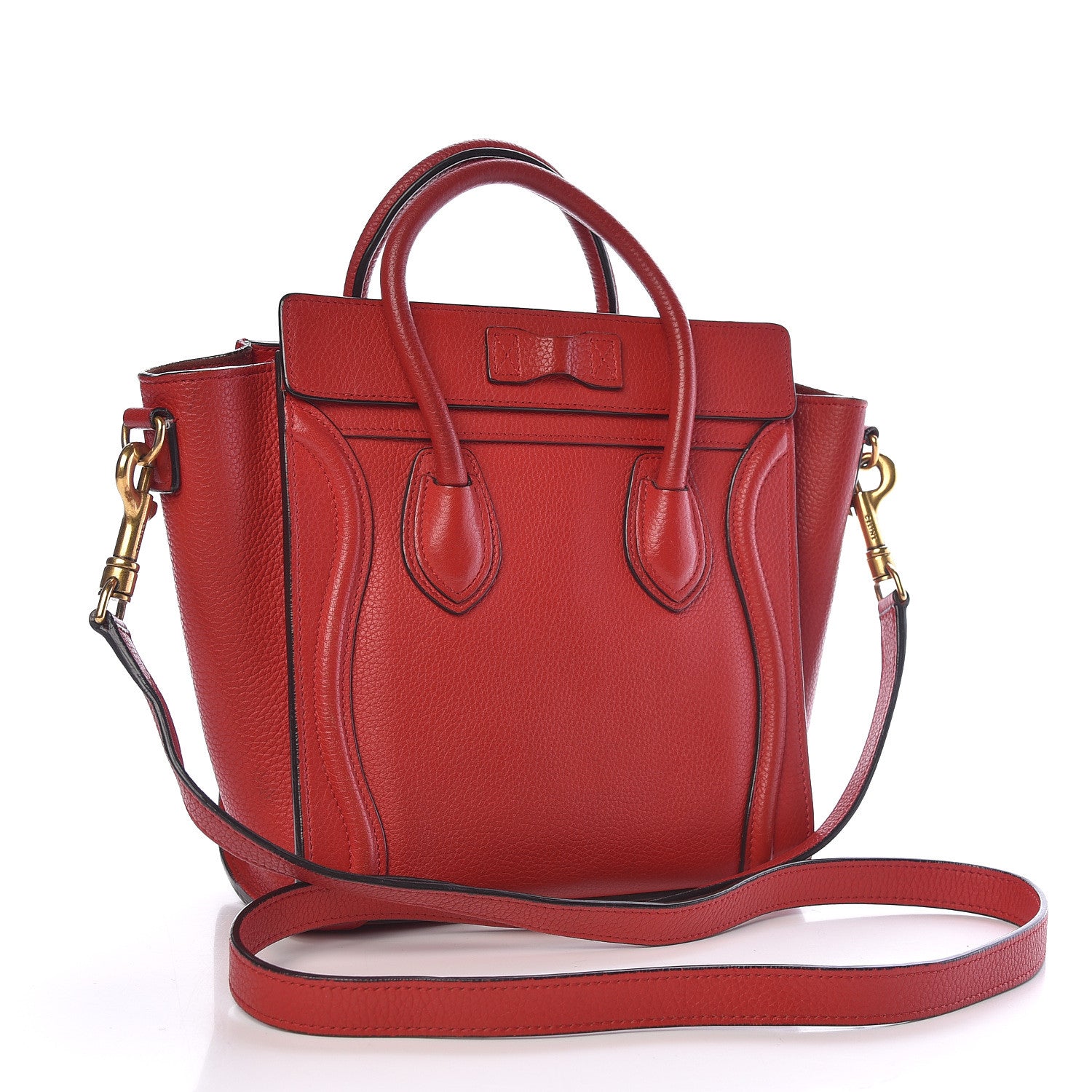 Celine Drummed Calfskin Nano Luggage Red 3 of 11