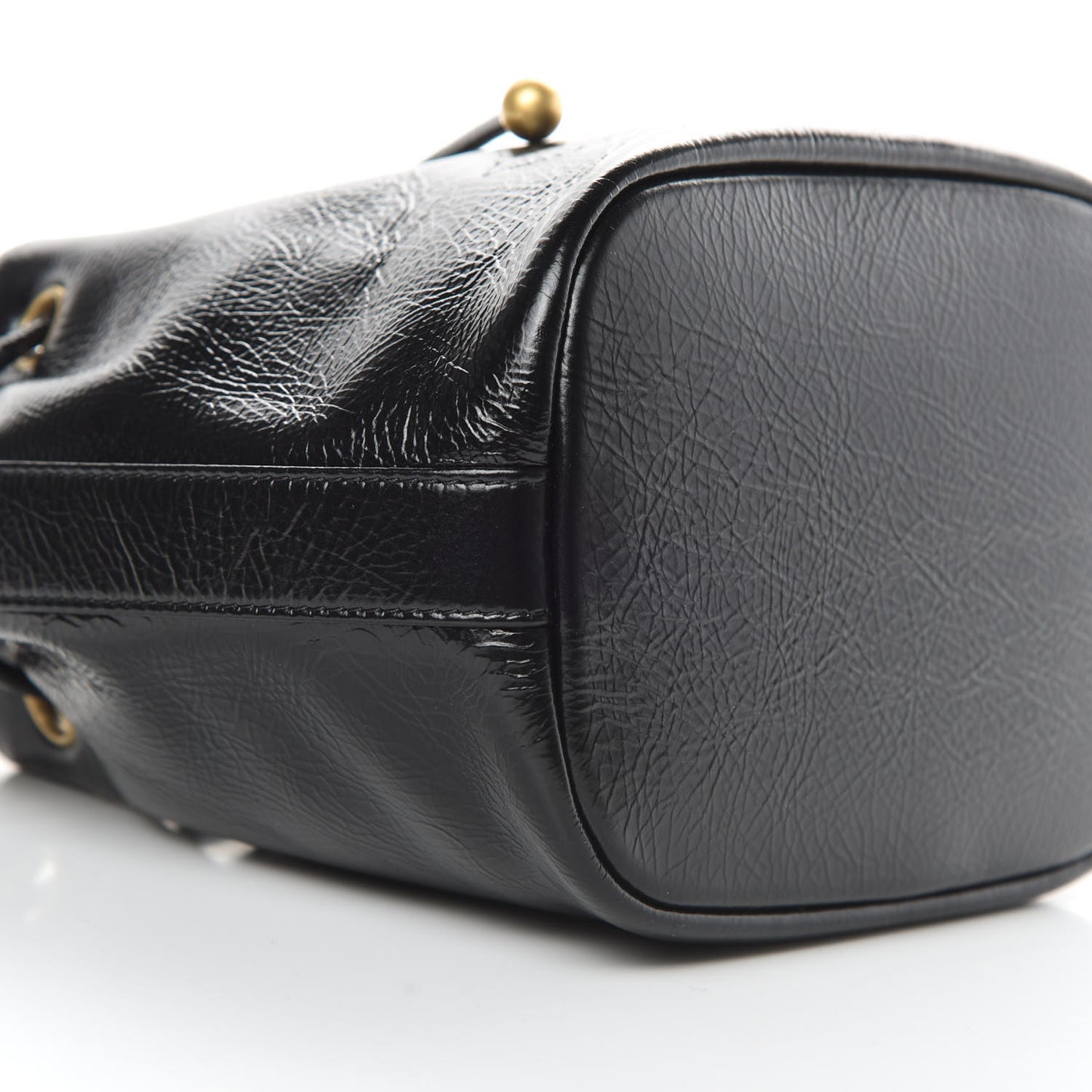 Shiny Aged Calfskin CC Chain Mini Drawstring Bag Black