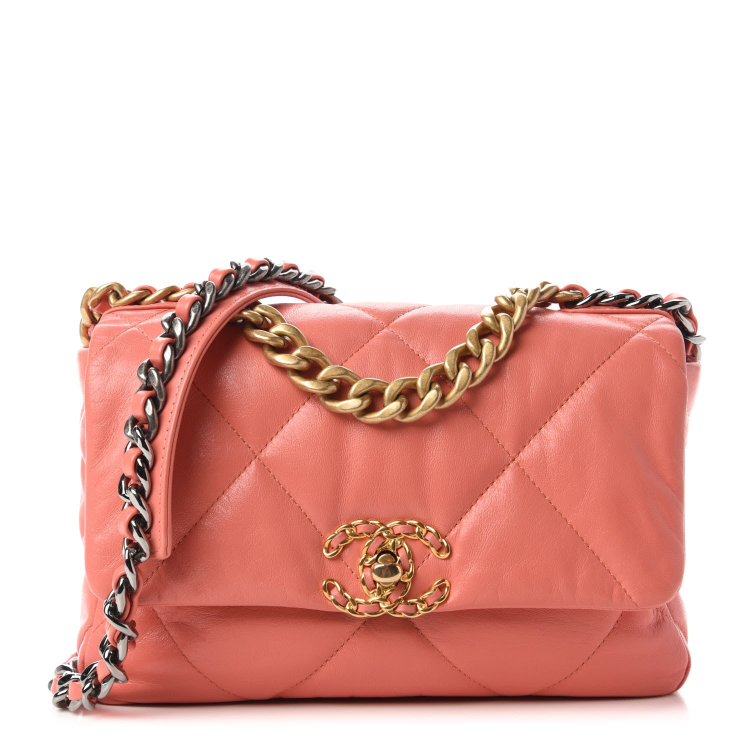 Chanel Goatskin Quilted Medium Chanel 19 Flap Orange 1 of 10
