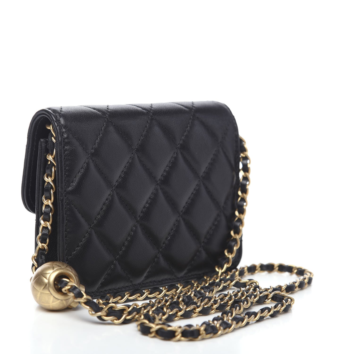 Chanel Lambskin Quilted Pearl Crush Clutch With Chain Black 2 of 8